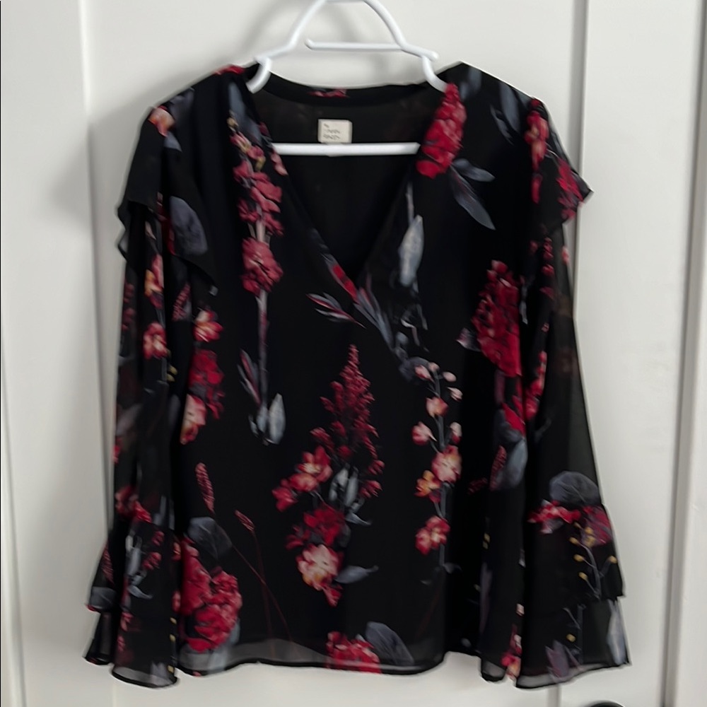 Floral Black and Red Women's Top